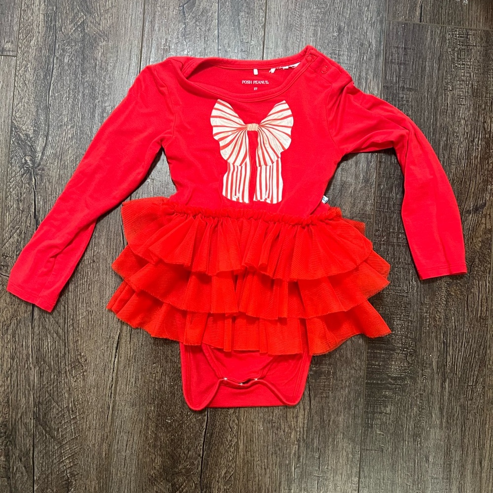 Posh Peanut Christmas Bow dress with tutu 2t